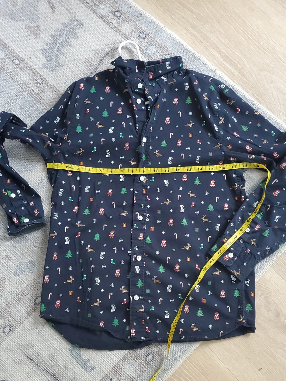 H&M Teen Boys L.O.G.G. Christmas Motif Cotton Button-Down Shirt Sz13-14y